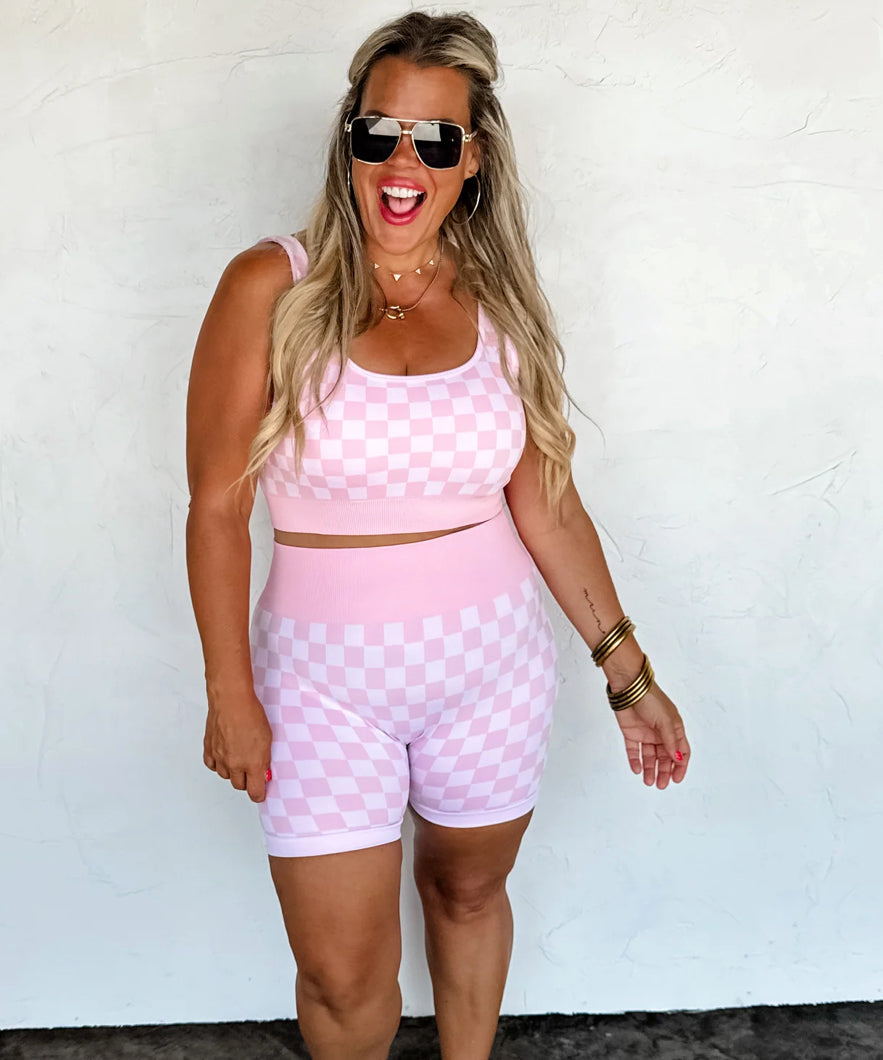Checkered Bra and Biker Short Set