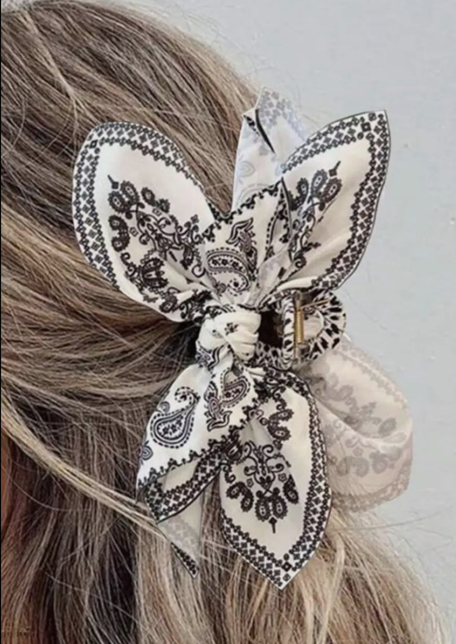 Paisley Floral Bow Hair Clip