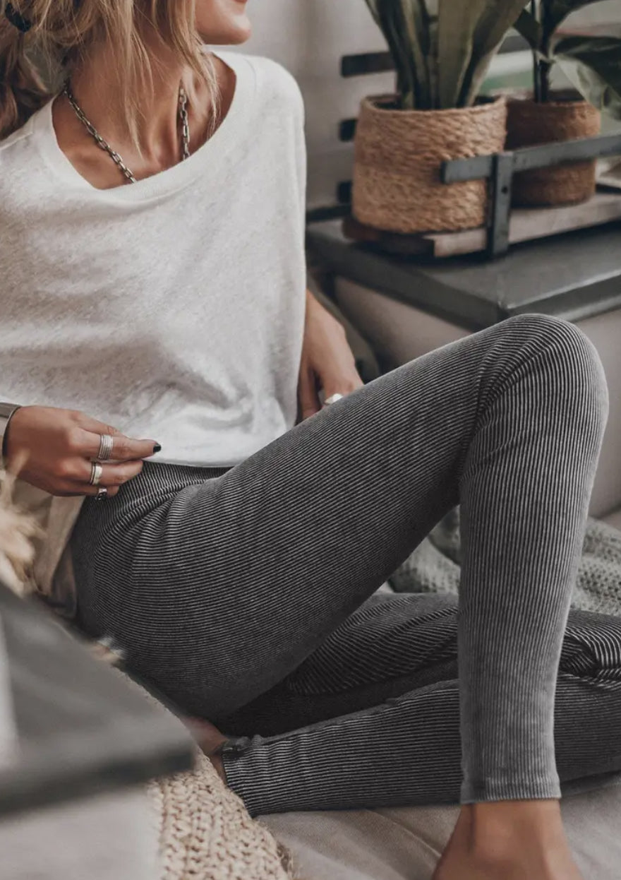Vintage Acid Washed Ribbed Leggings