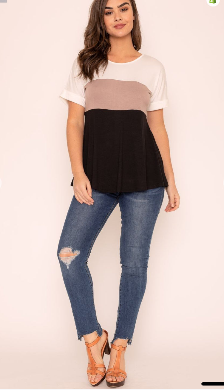 Plus Size Short Cuff Sleeve Color Block