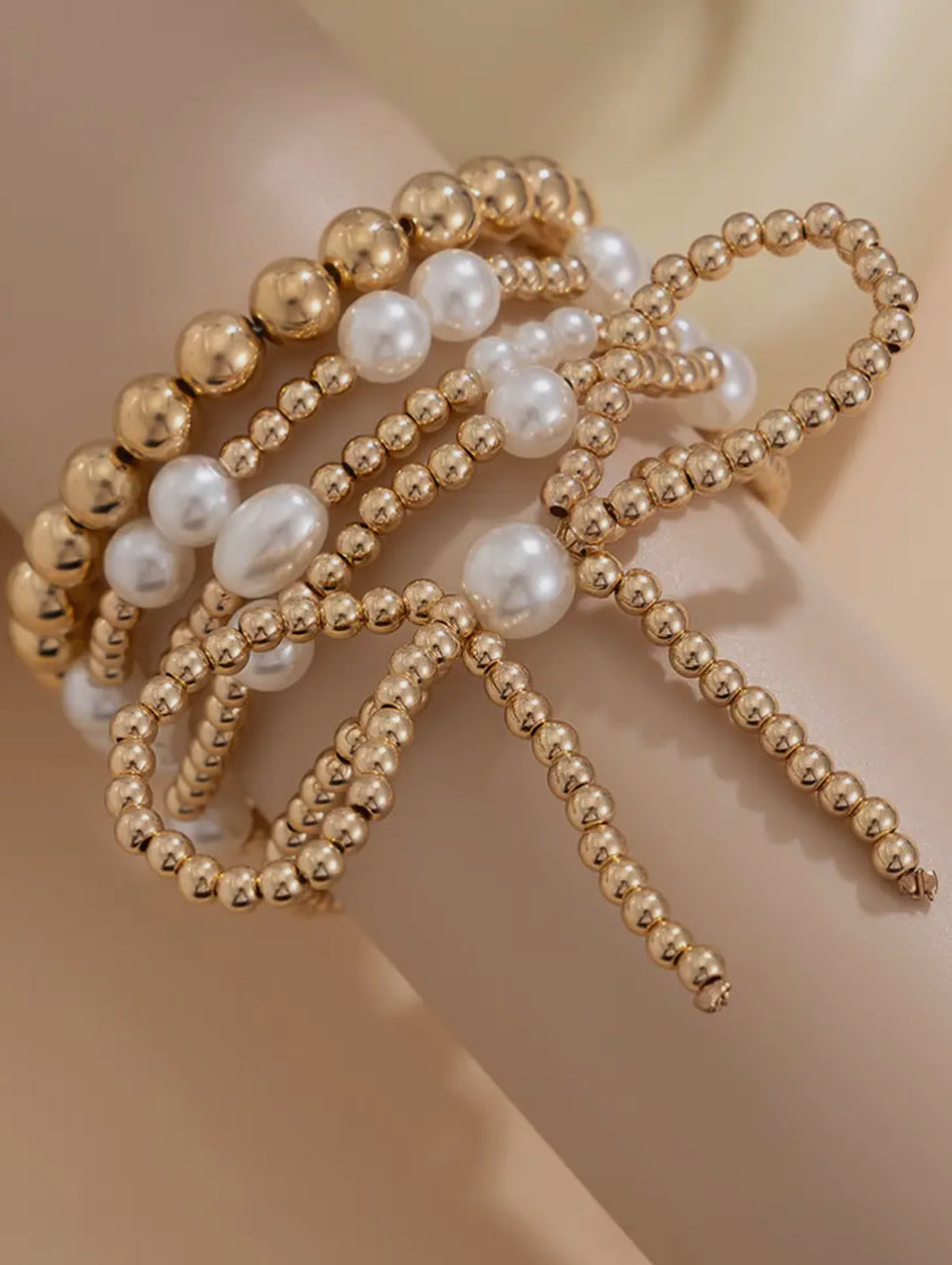 Bow Knot Pearl Layered Braclet