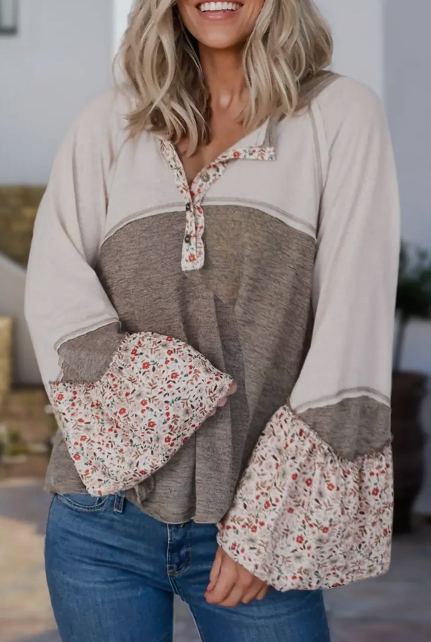Floral Button Long Sleeve Top