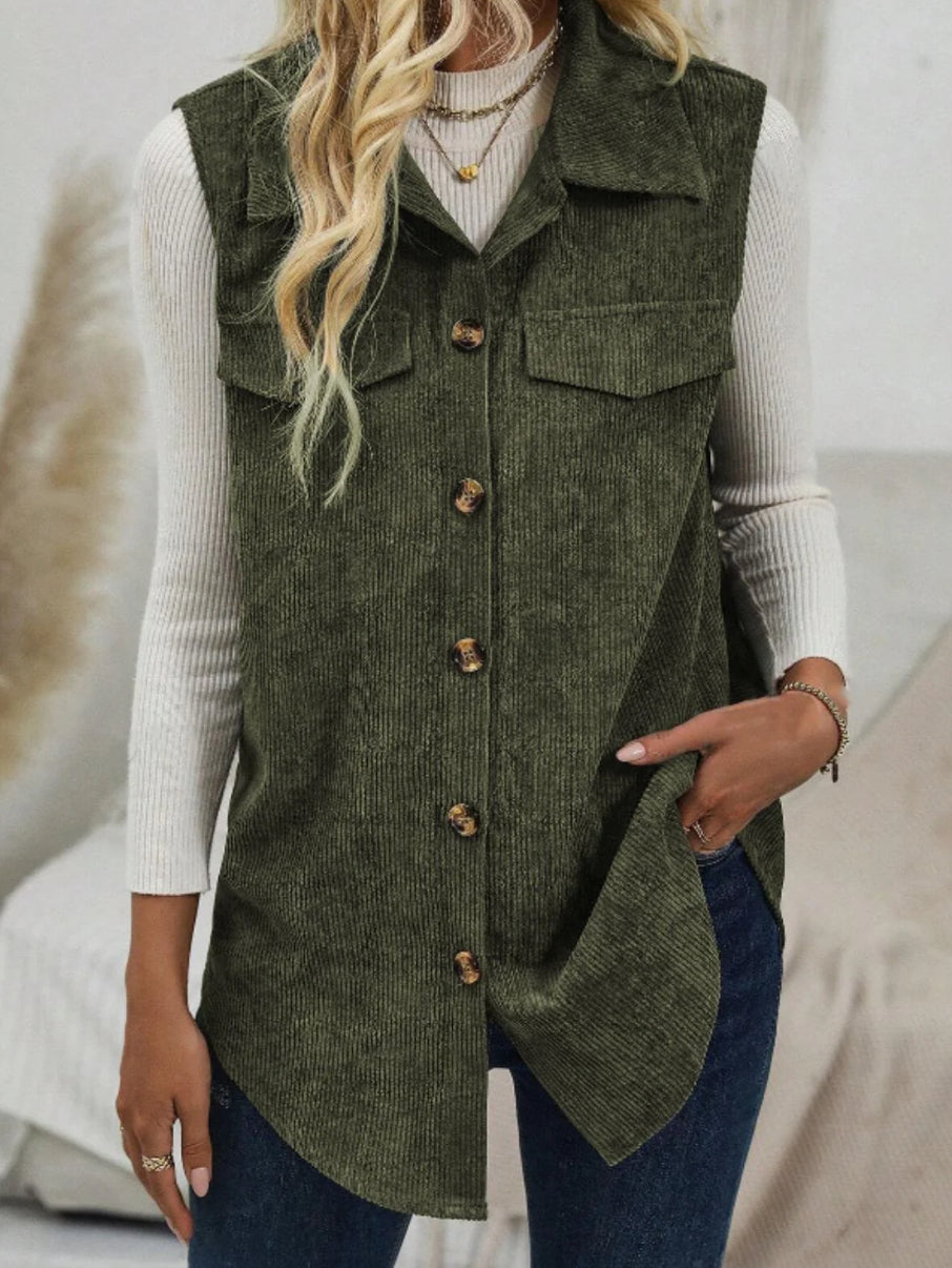 Green Button Up Collared Vest