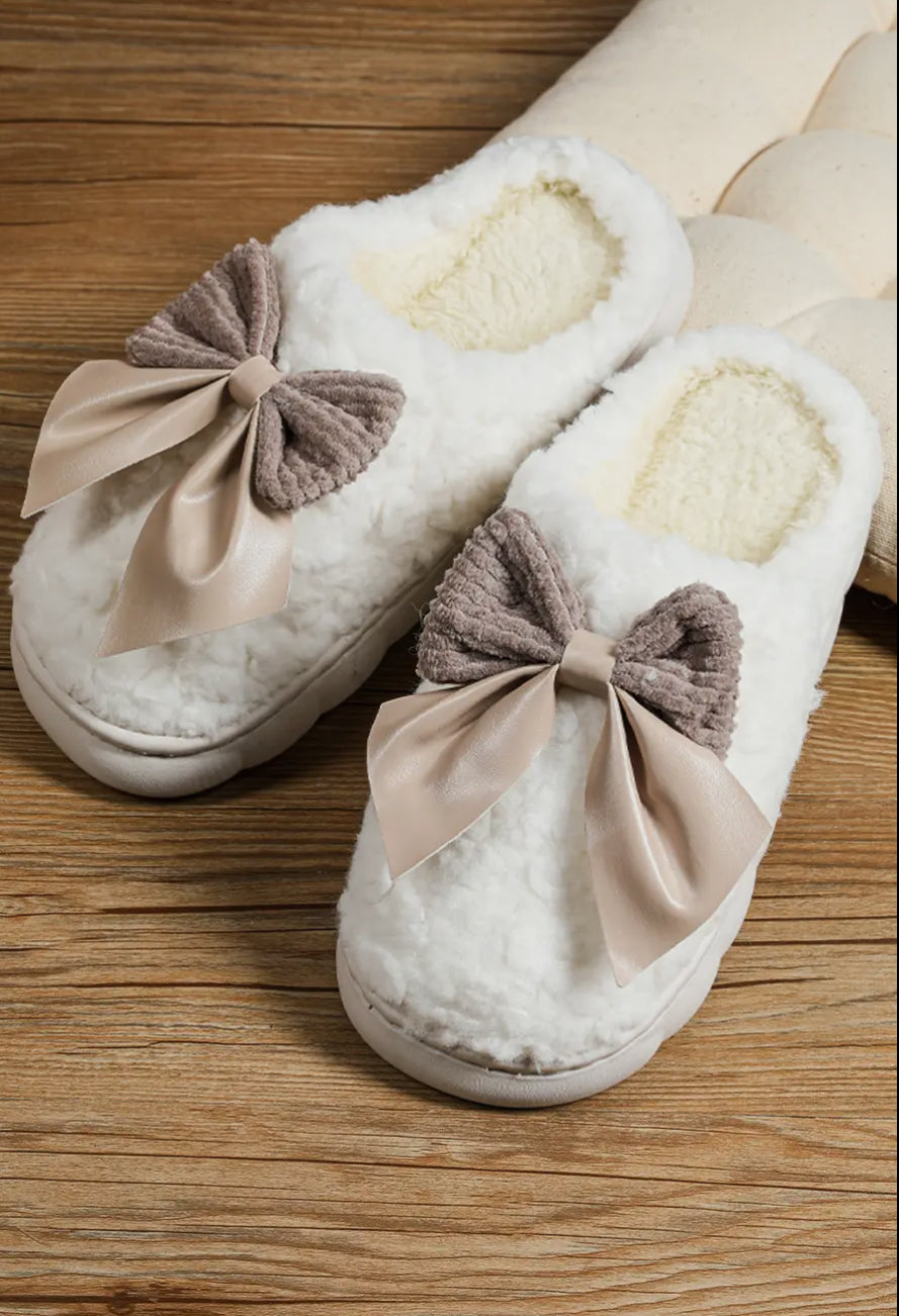 Bowknot Plush Slippers