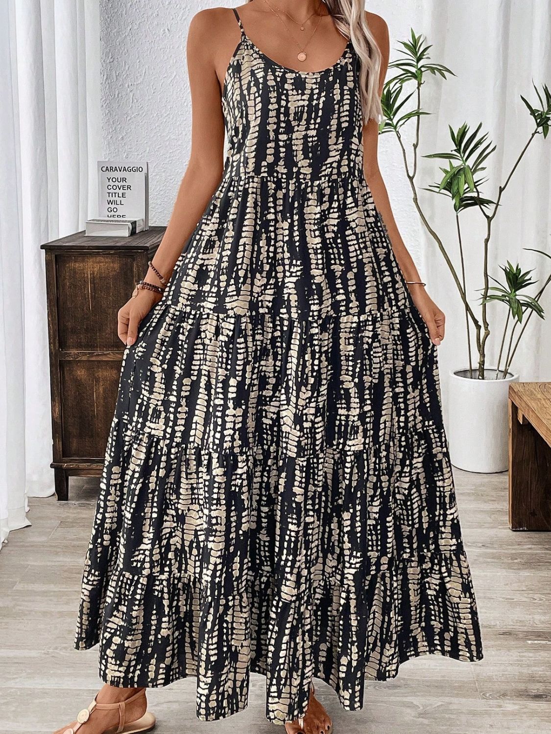 Printed Scoop Neck Maxi Cami Dress