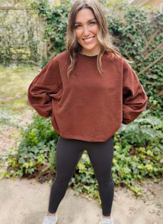 Plus Size Fleece Balloon Sleeve Sweater