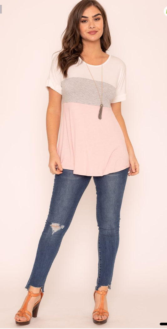 Plus Size Short Cuff Sleeve Color Block